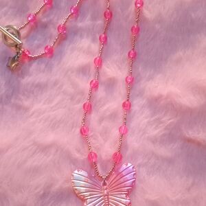 Pink Butterfly Pendant Necklace